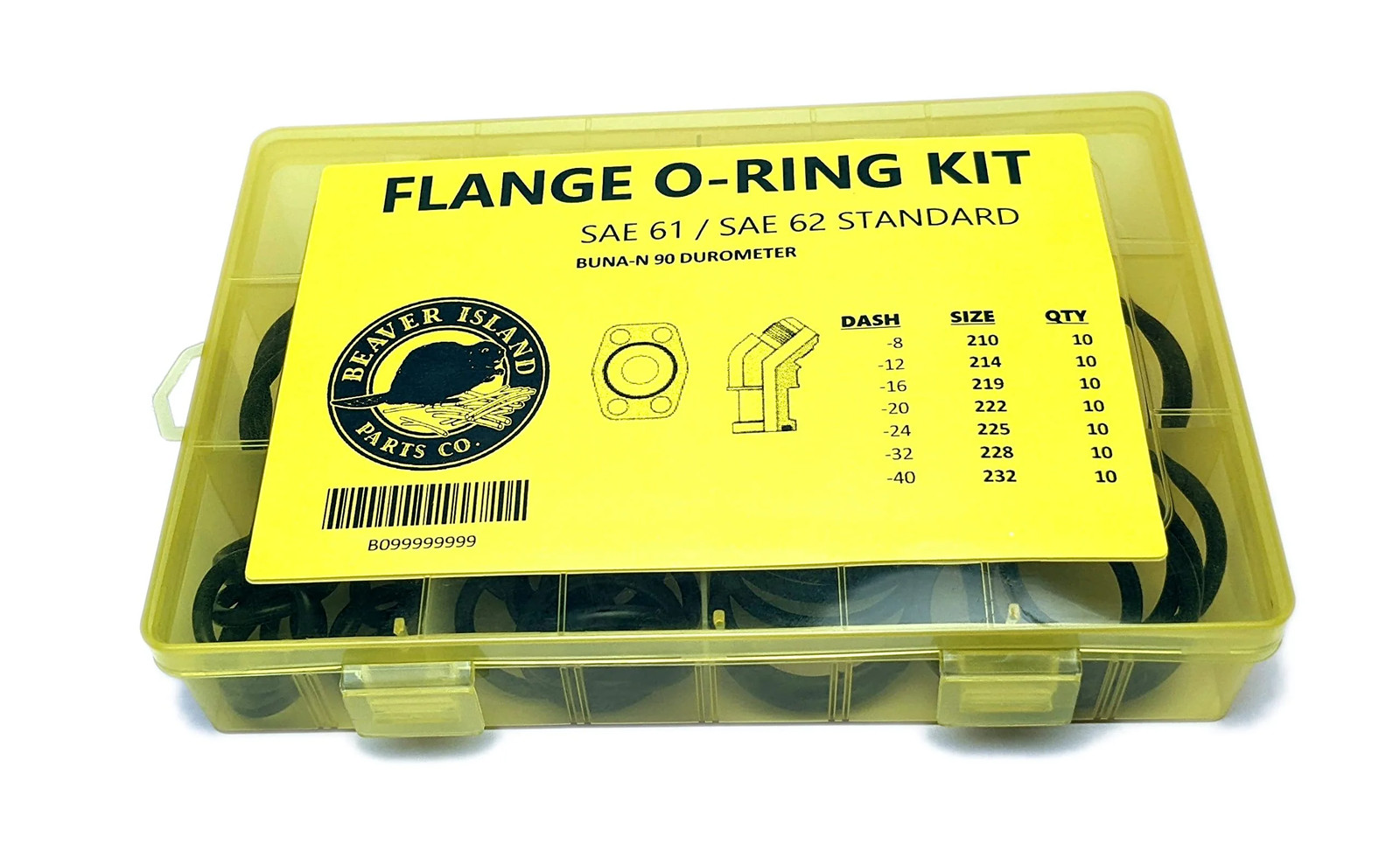 Hydraulic O-Ring Kit Flange Fittings 70 Pieces (7 Common Sizes) SAE Buna-N 90 Du