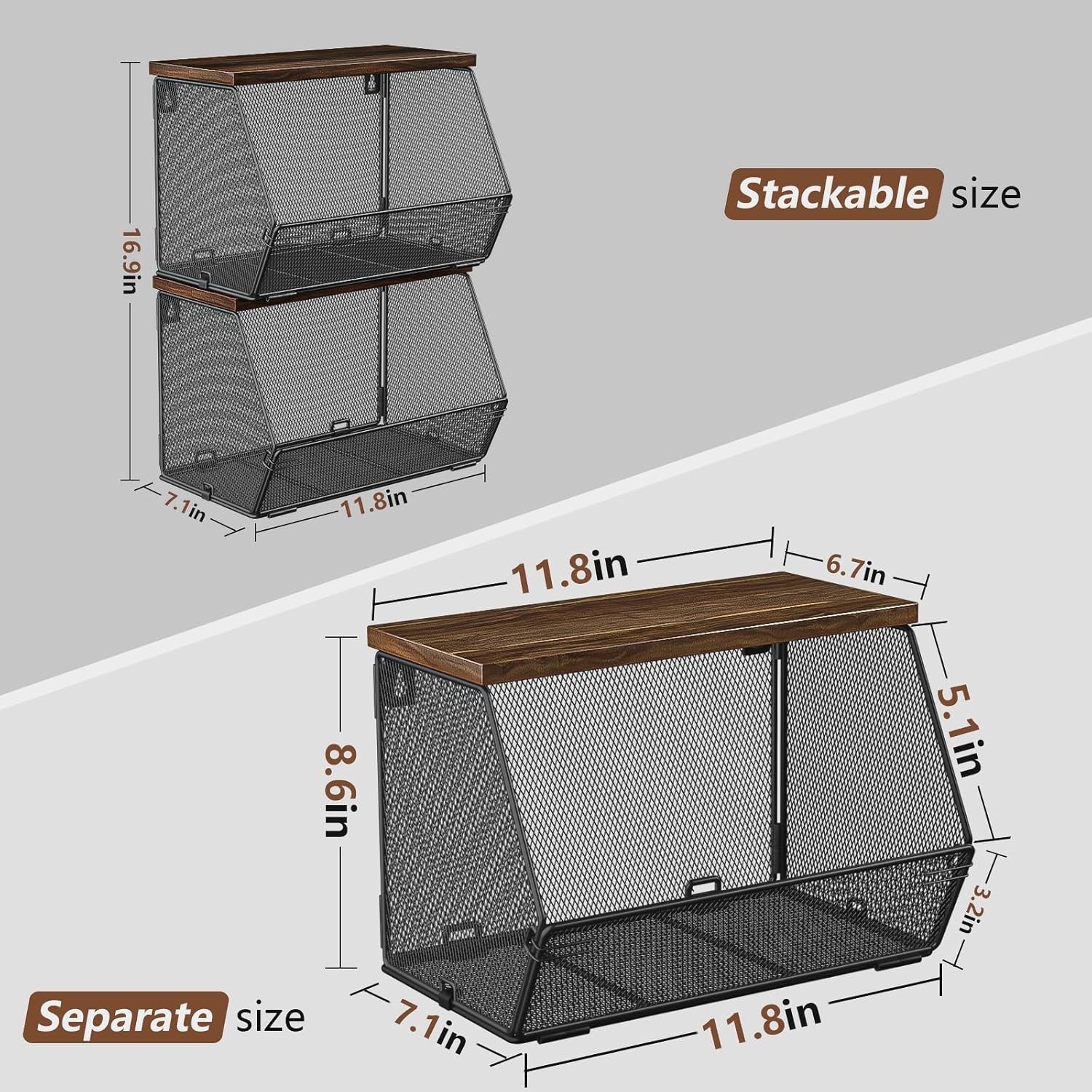 Stackable Fruit Basket for Kitchen Countertop Space Saving, Wall Mounted Mesh