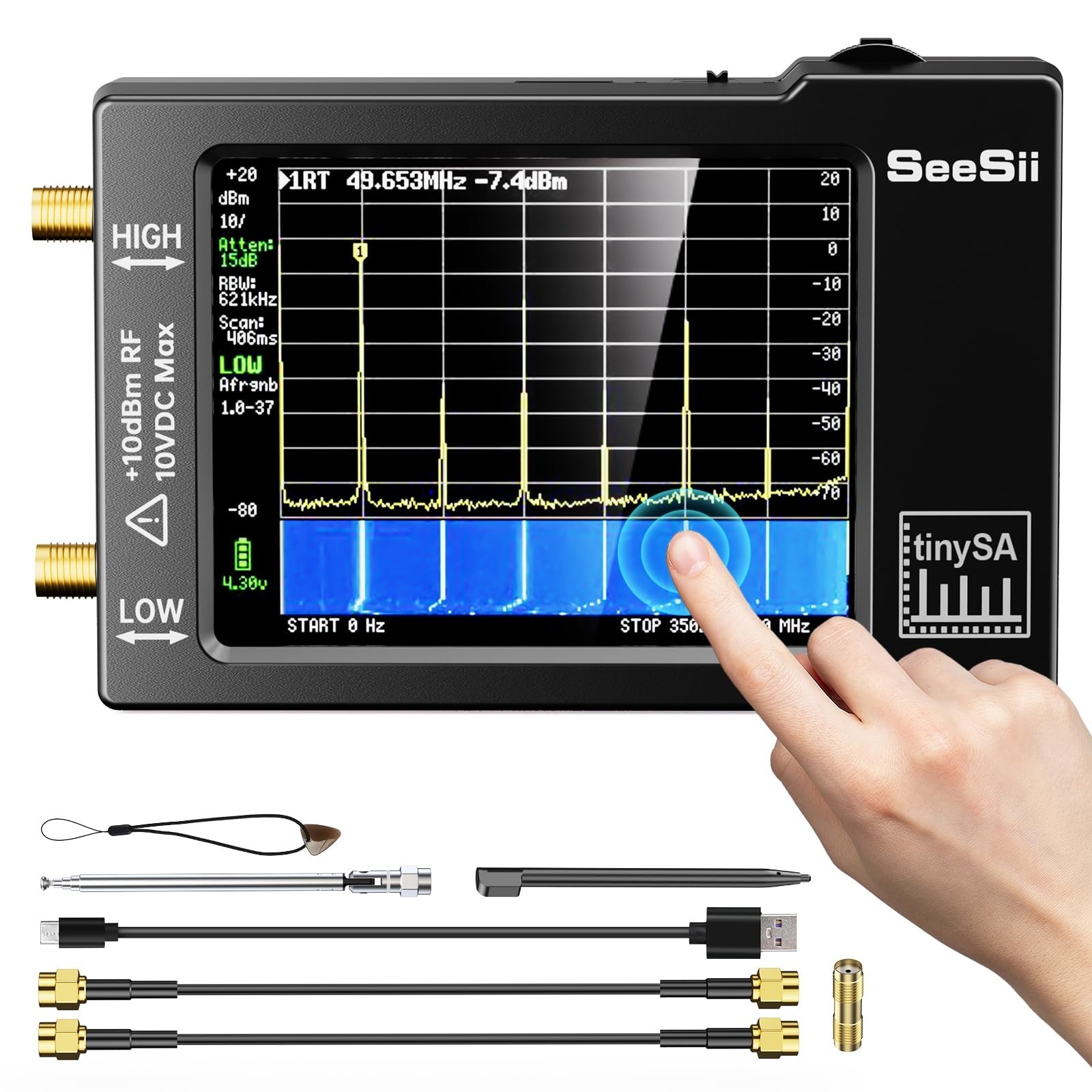 Portable TinySA Spectrum Analyzer,SEESII Upgraded V0.3.1 Handheld Tiny Freque...