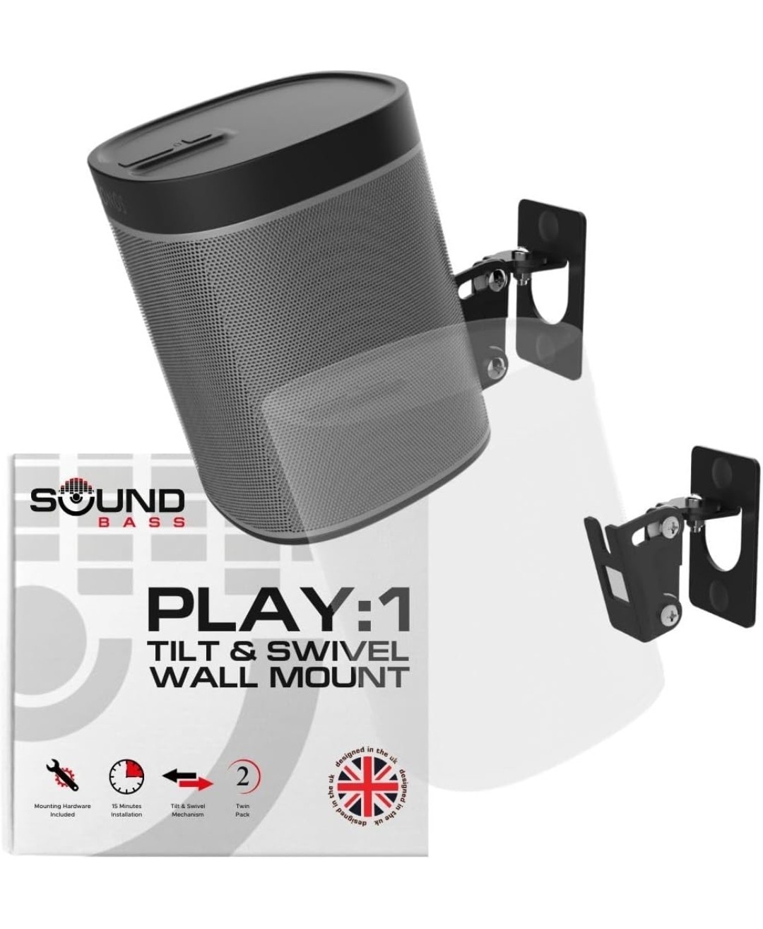 (Twin Pack) Sound Bass Play:1 Tilt & Swivel Wall Mount, BLACK