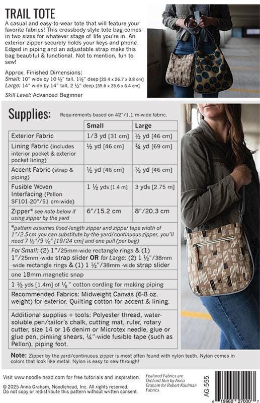 Trail Tote Pattern by Noodlehead AG 555