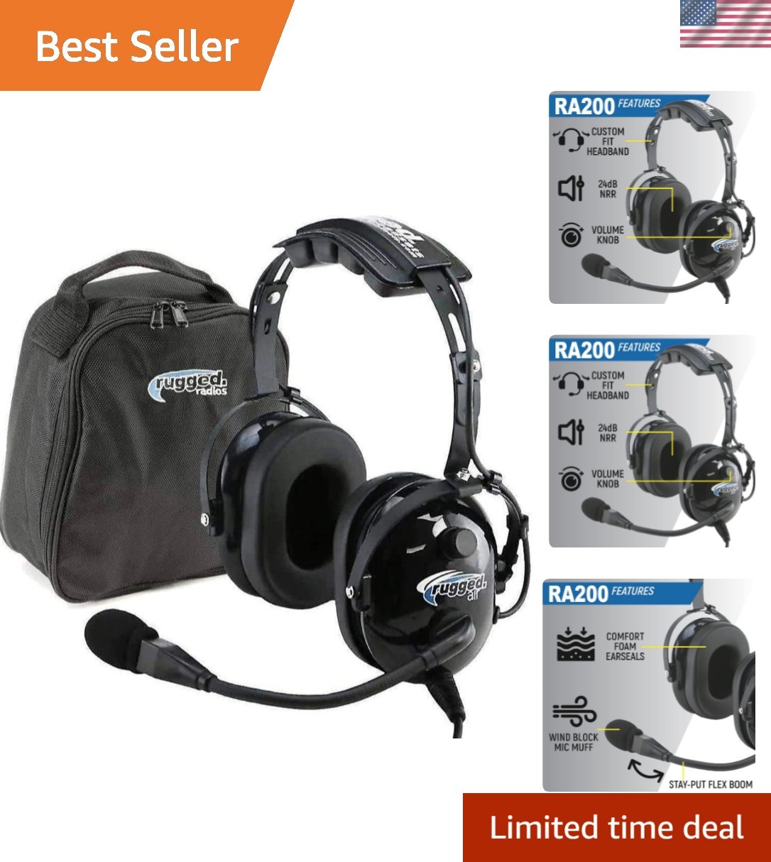 RA200 Aviation Pilot Headset for Student Pilots Flight Schools Flight Instruc...