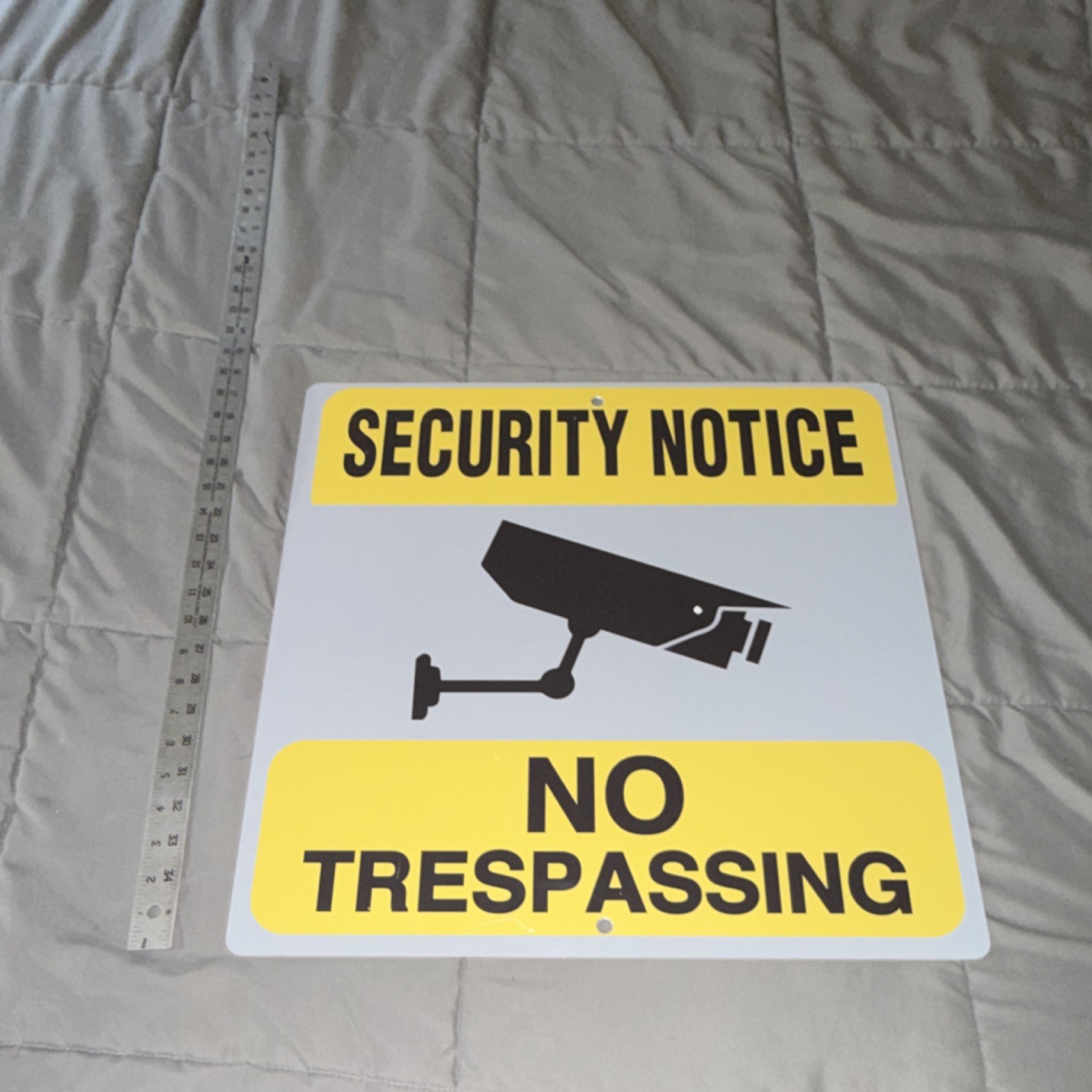 No Trespassing Security Surveillance Sign Aluminum Yellow Black 20x20in