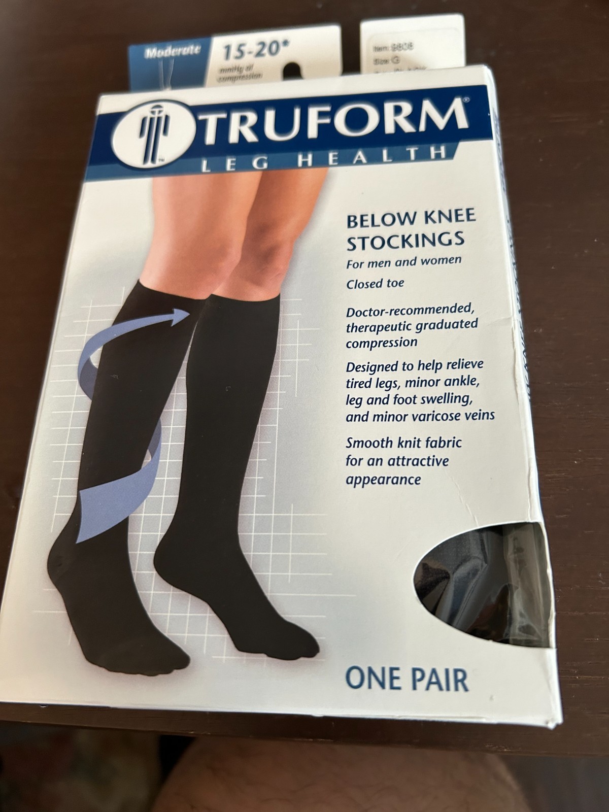 Truform 9808BL-G Below Knee Stockings Compression Black Size G 15-20mmHg 1 PAIR