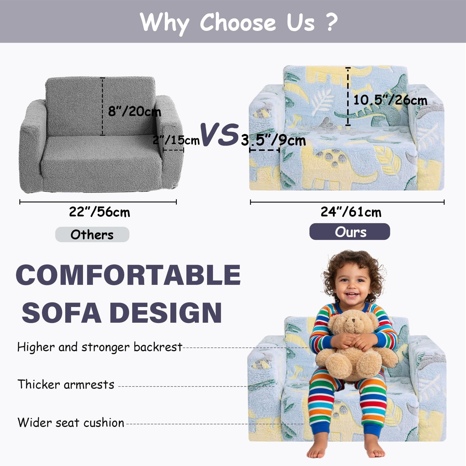 Sofa, 2-in-1 Kid Sofa, Convertible Children Couch to Lounger, Flip Out Chair,...