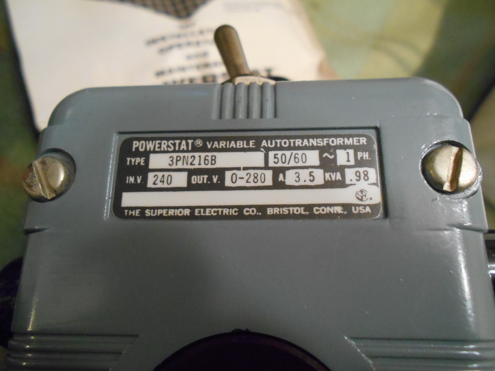 Superior Electric Powerstat 3PN216B Variable Autotransformer