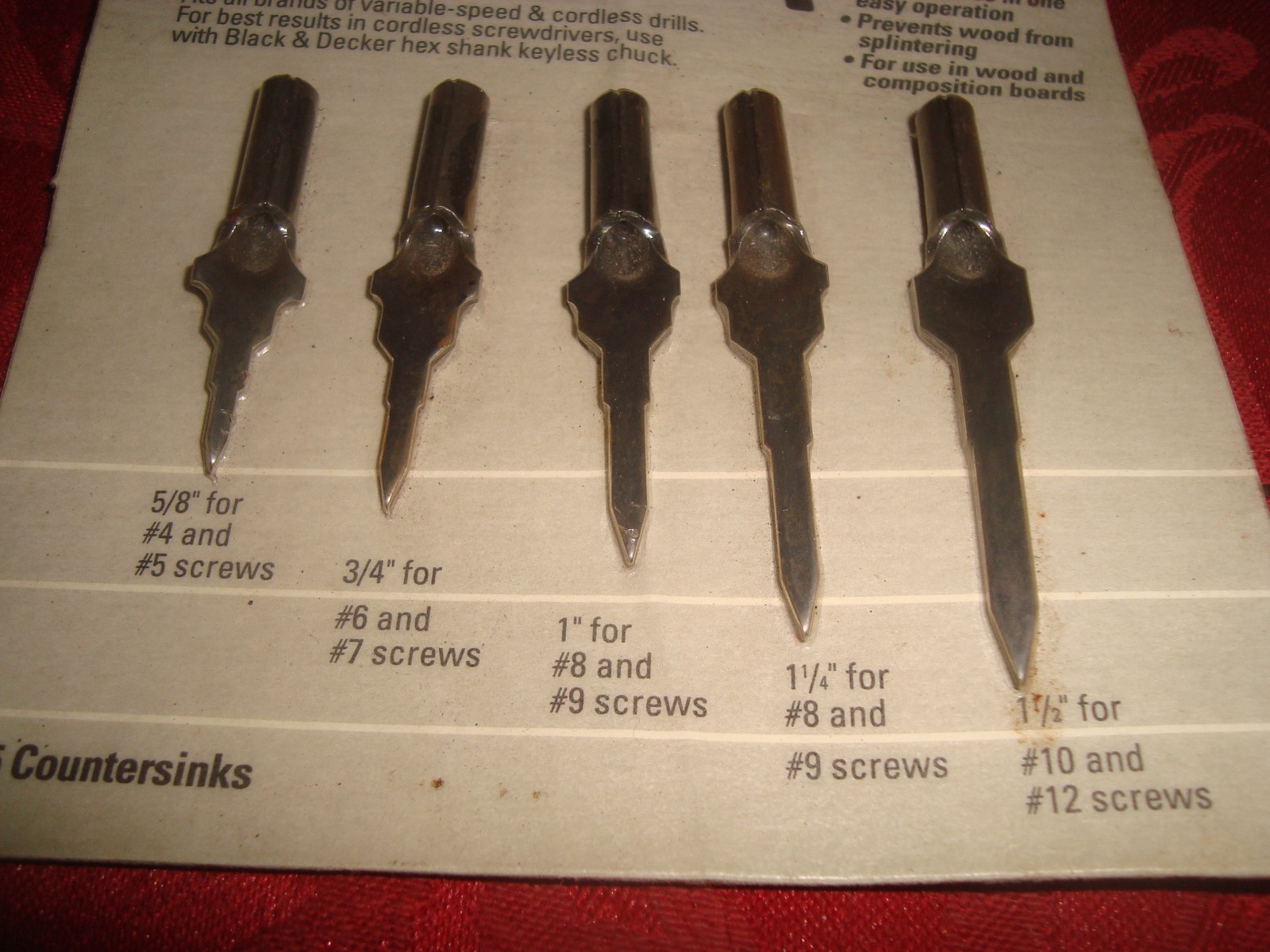 NEW Black & Decker Power Countersink Set Stock# U1588 5 countersinks