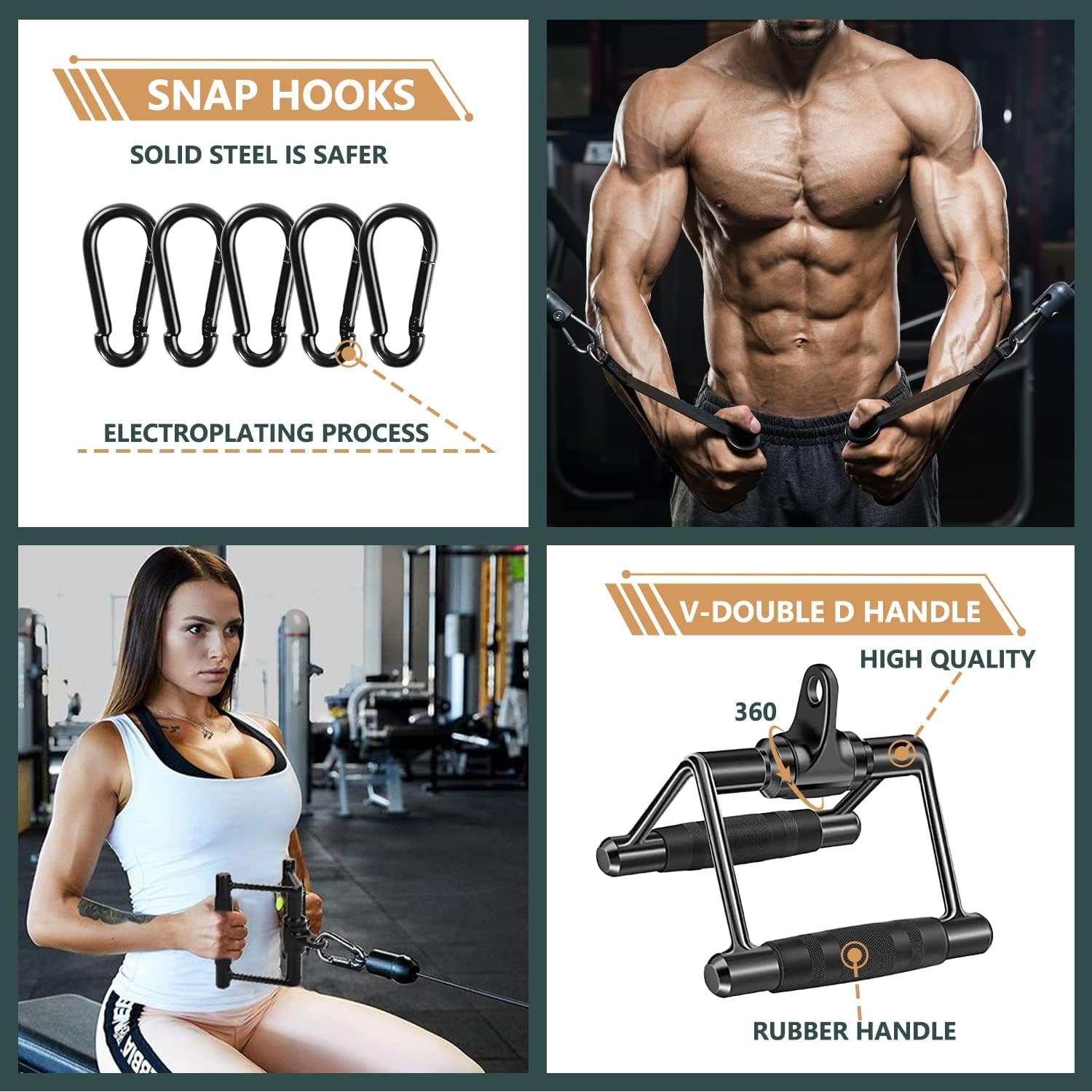 Solid Cable Machine Attachment, Cable Attachments for Gym, Gym Cable Attachments