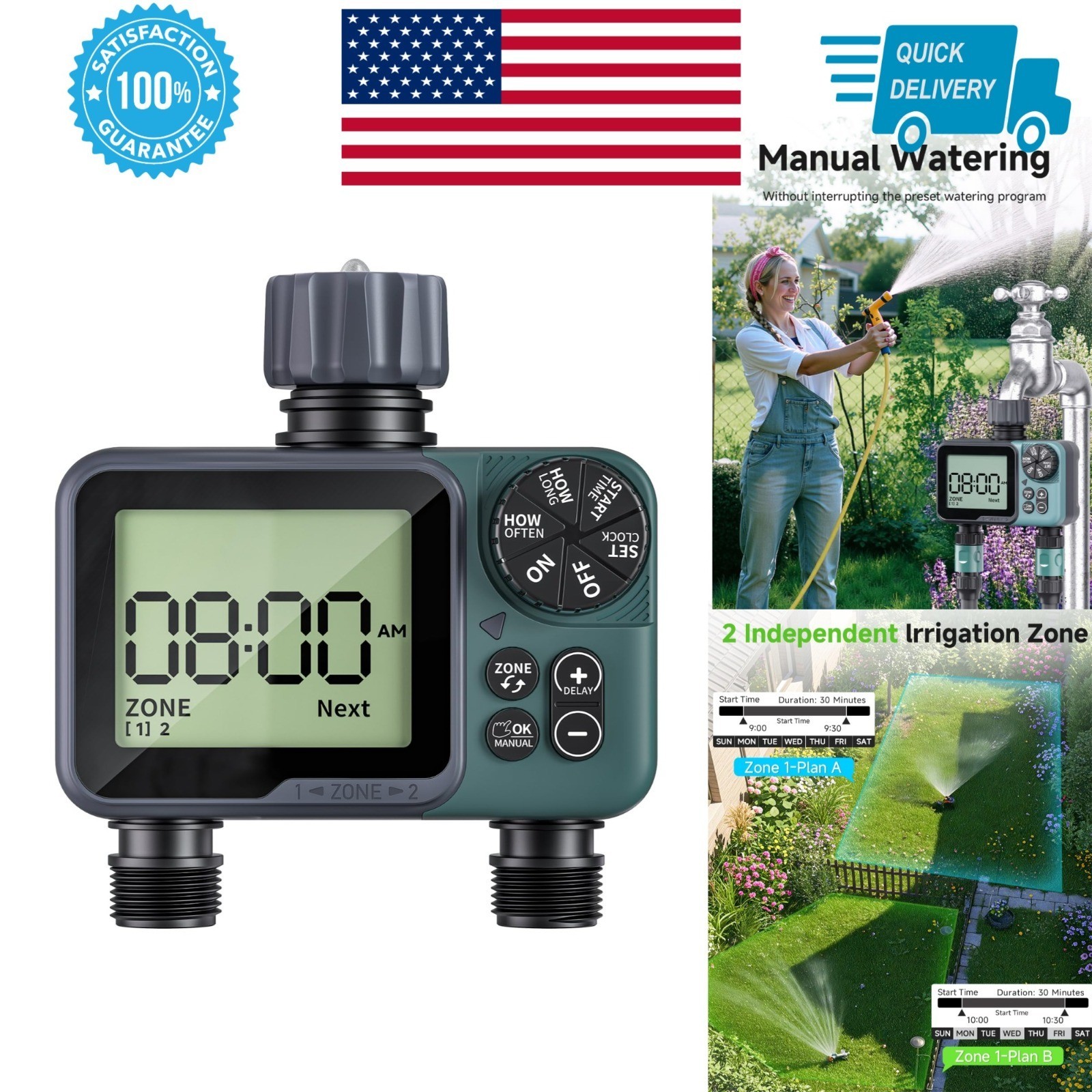 Programmable Hose Timer with Rain Delay - Digital Sprinkler Controller
