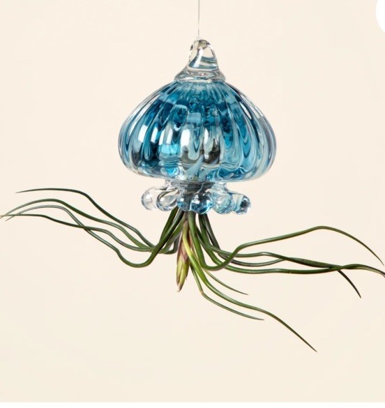 Hand Blown Art Glass Jellyfish Air Planter