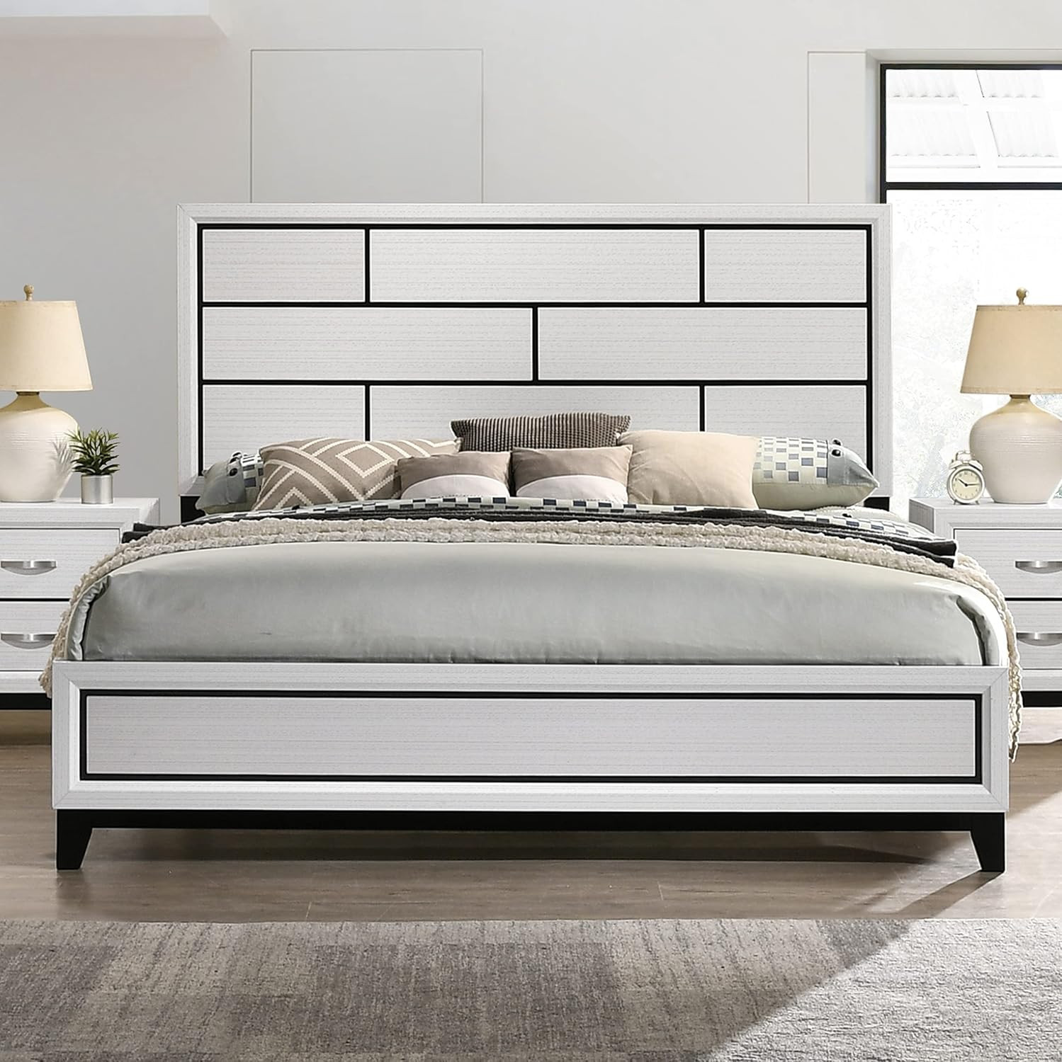 Stout Contemporary Carved Detailed Panel Bed in White, King