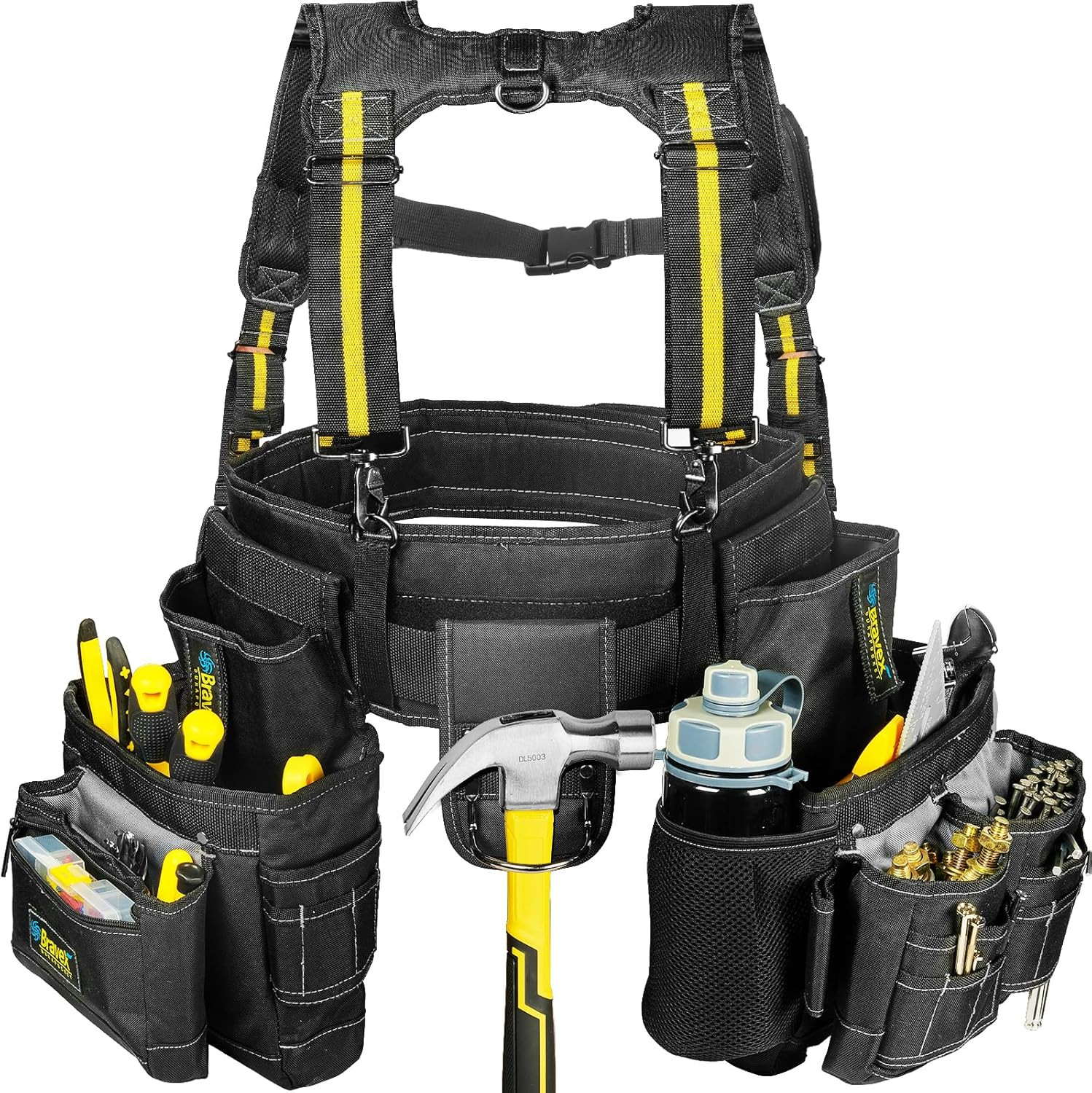Bravex Ultra Tool Belt Suspenders & Vest with 20 Bags for Pros