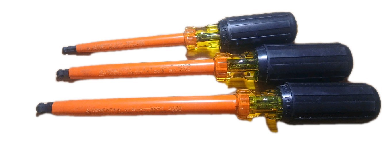 Cementex 1000v Insulated Hex Ball Insulated Screwdriver Set 3 Piece USA Made