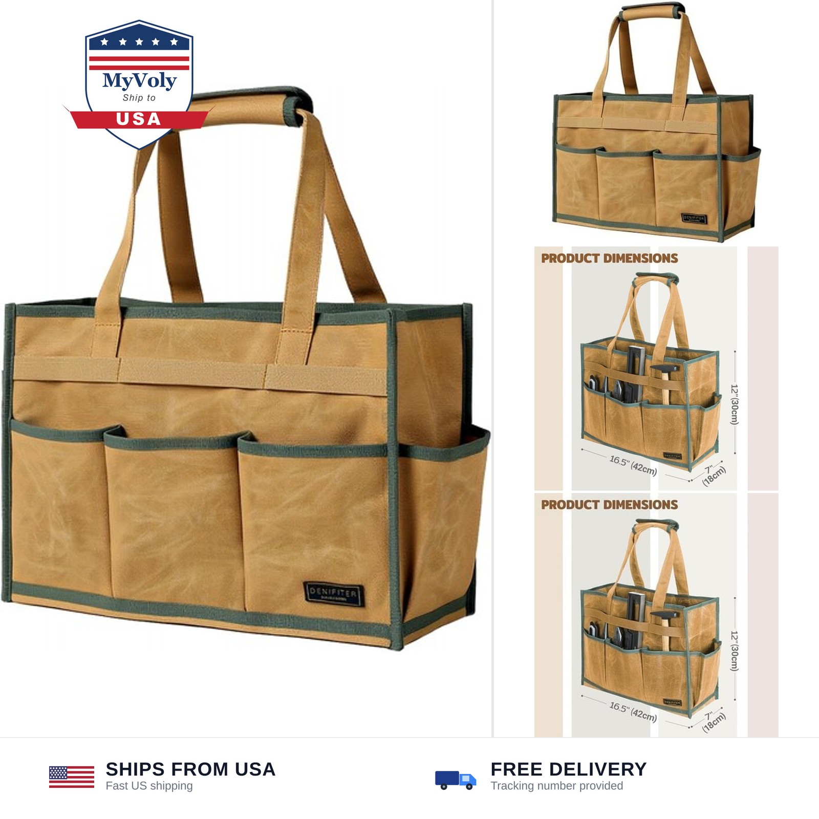 Heavy-Duty Waxed Canvas Tool Tote Bag – Large Capacity Tool Organizer with 14...