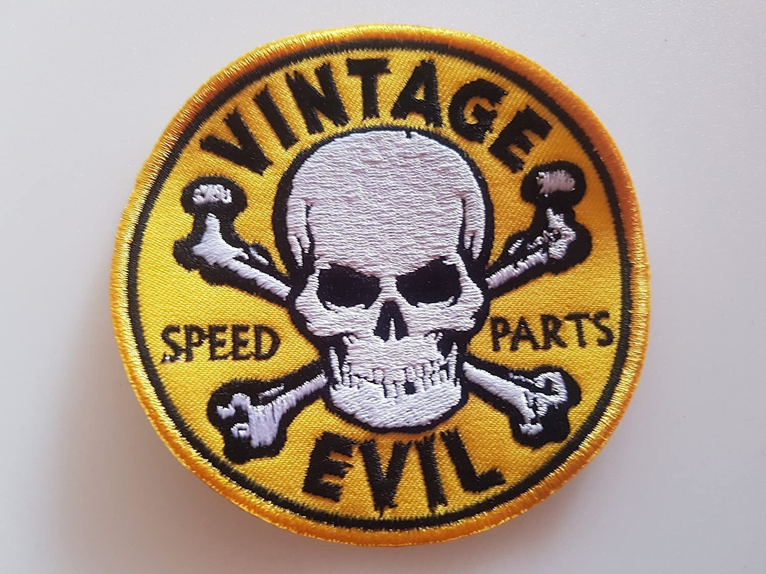 VINTAGE EVIL - SPEED PARTS Yellow Patch Patch Round 10x10cm Old School Hot Rod