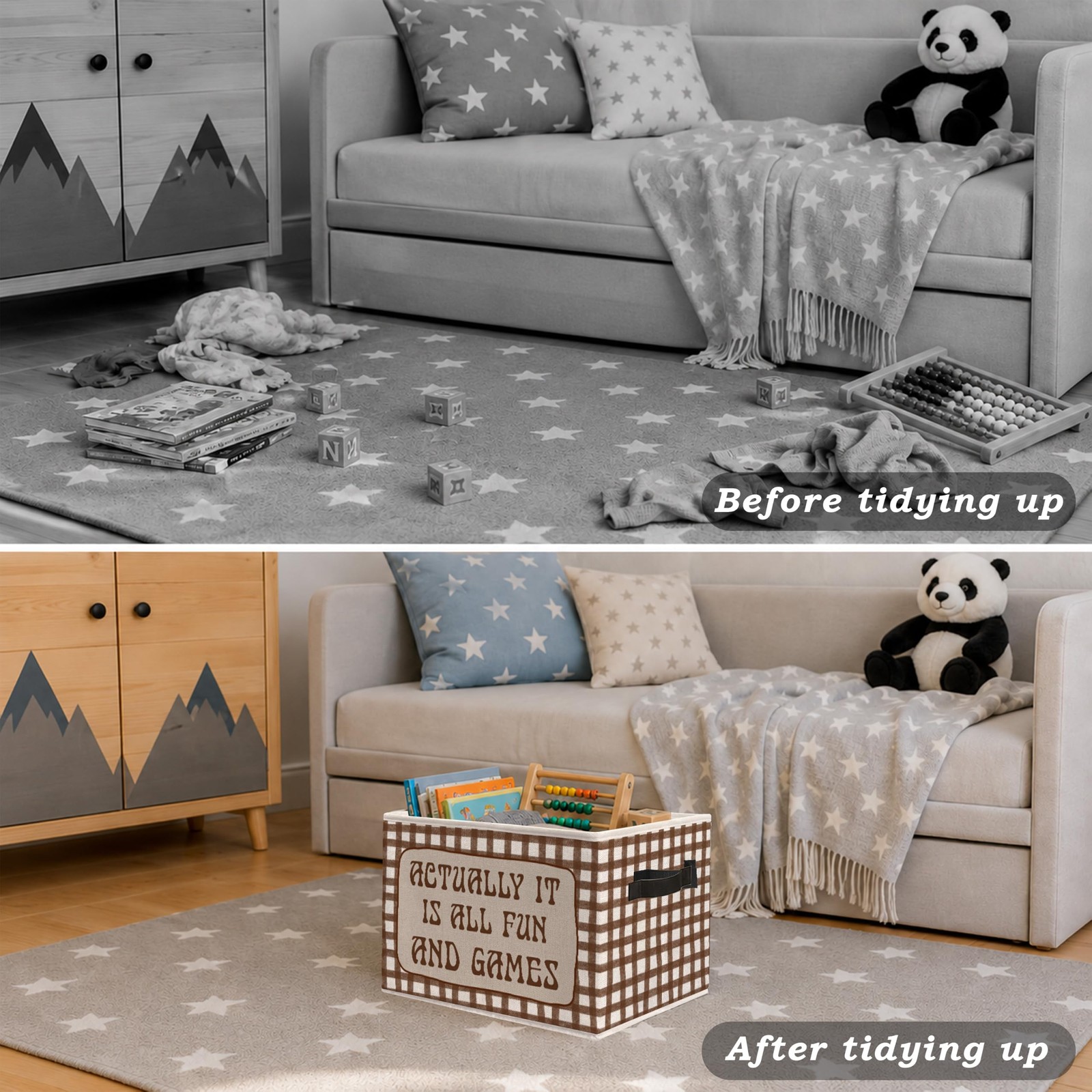 Retro Brown and White Checkered Foldable Storage Bins Box