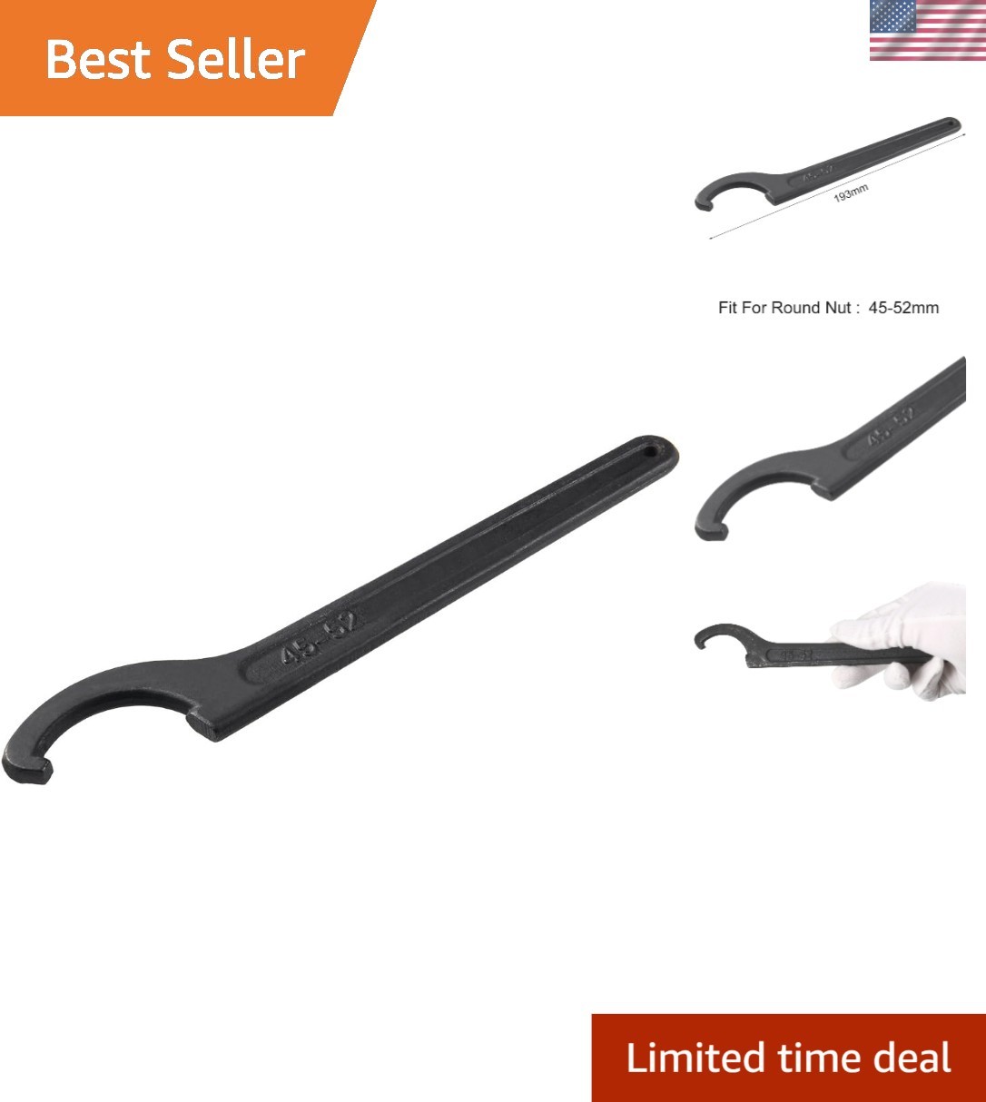 High Carbon Steel C Hook Spanner for 45-52mm Collet Chuck – Long-lasting Use