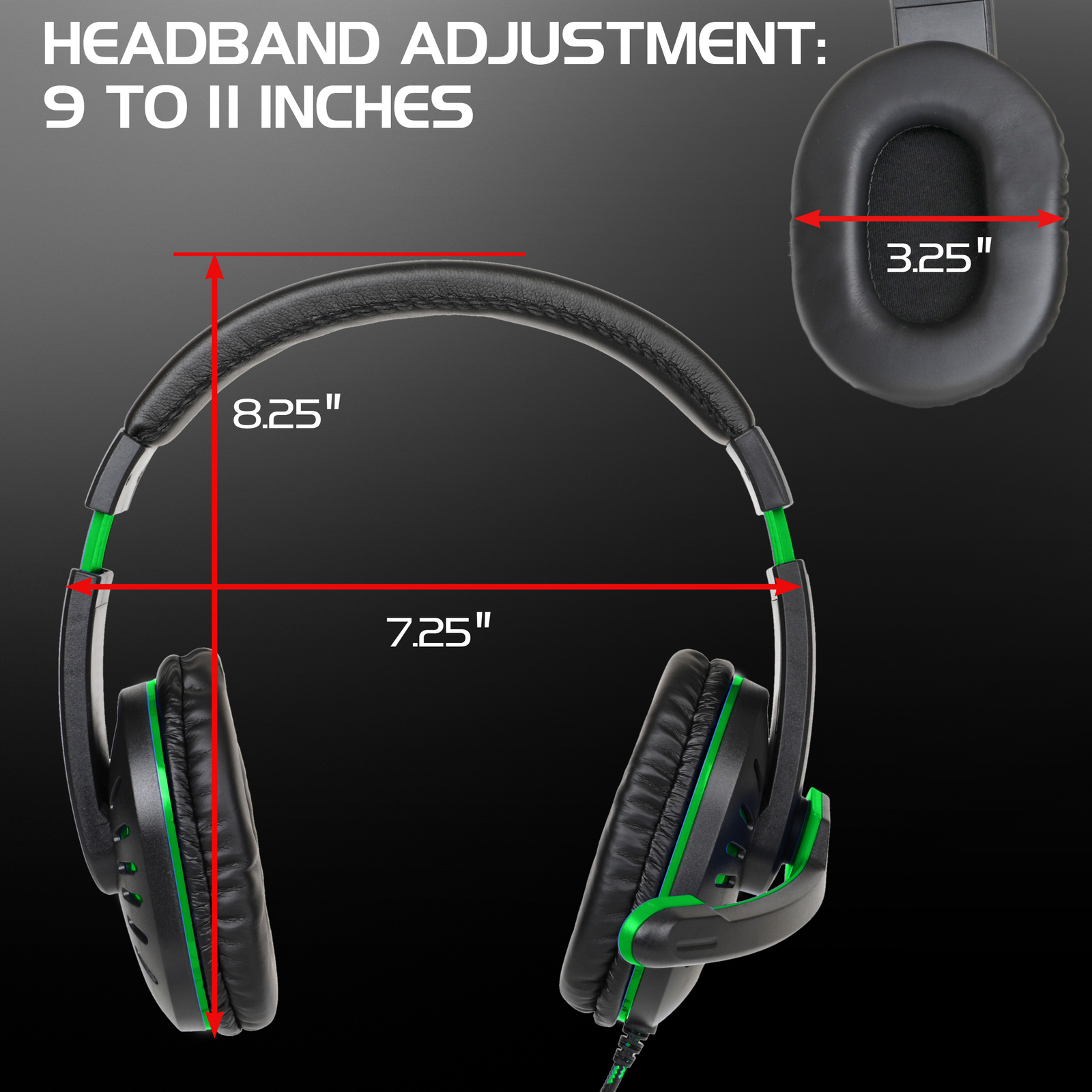 Gaming Headset with Rotating Microphone - Soft Adjustable Headband - Green