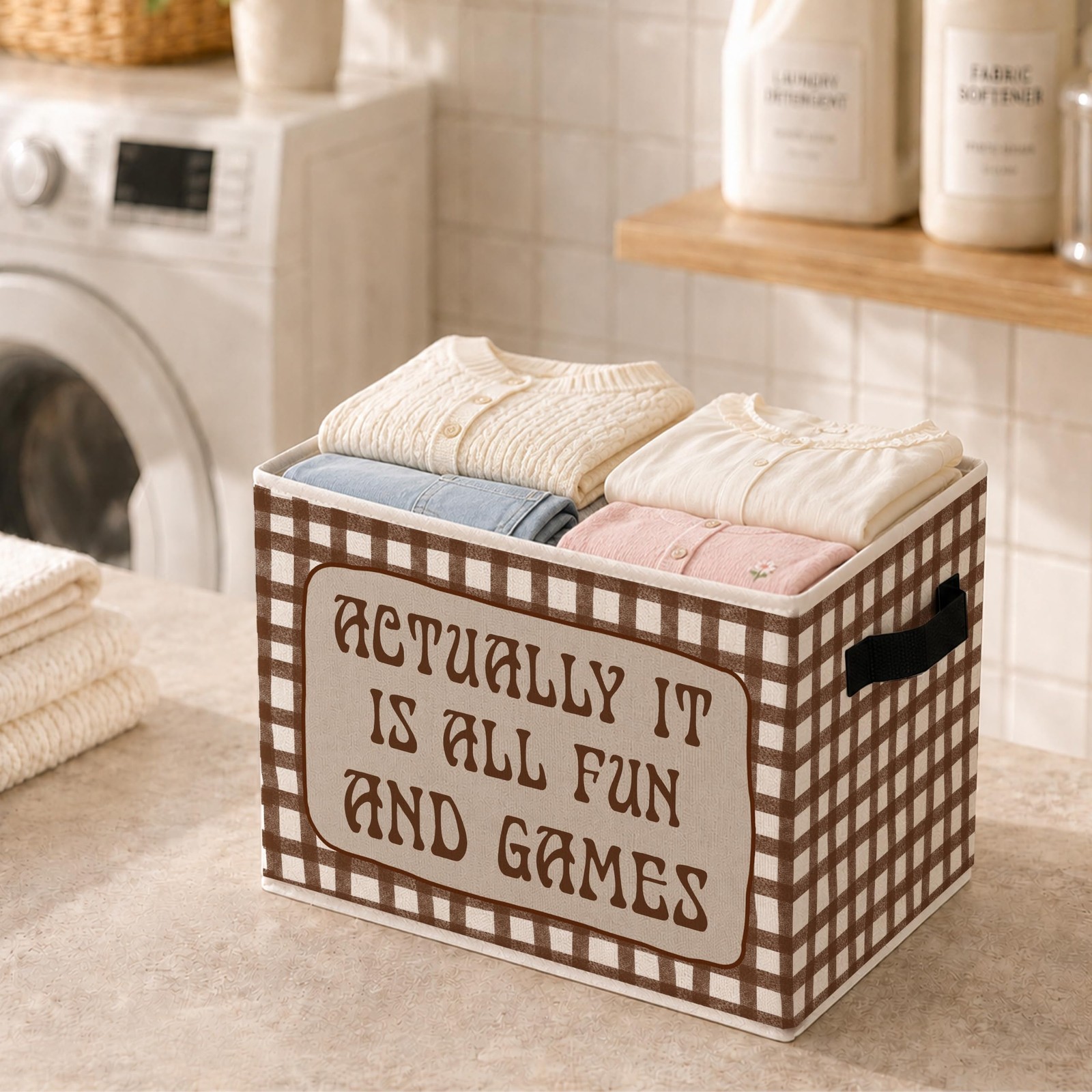 Retro Brown and White Checkered Foldable Storage Bins Box