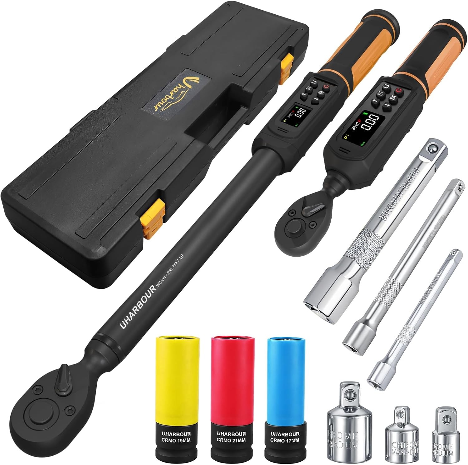 Digital Torque Wrench Set 1/2" & 3/8" Drive - ±1% Accuracy 3.8-250.8 Ft-Lb Kit