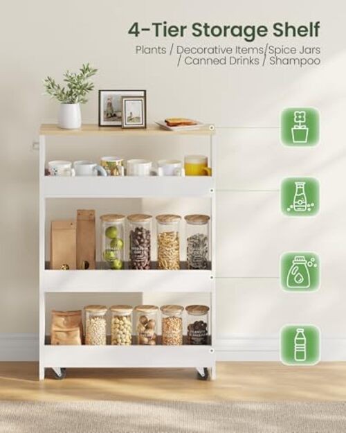Slim Storage Cart with Wheels, 5.5" Narrow 4-Tier Rolling Cart, Multi-Purpose