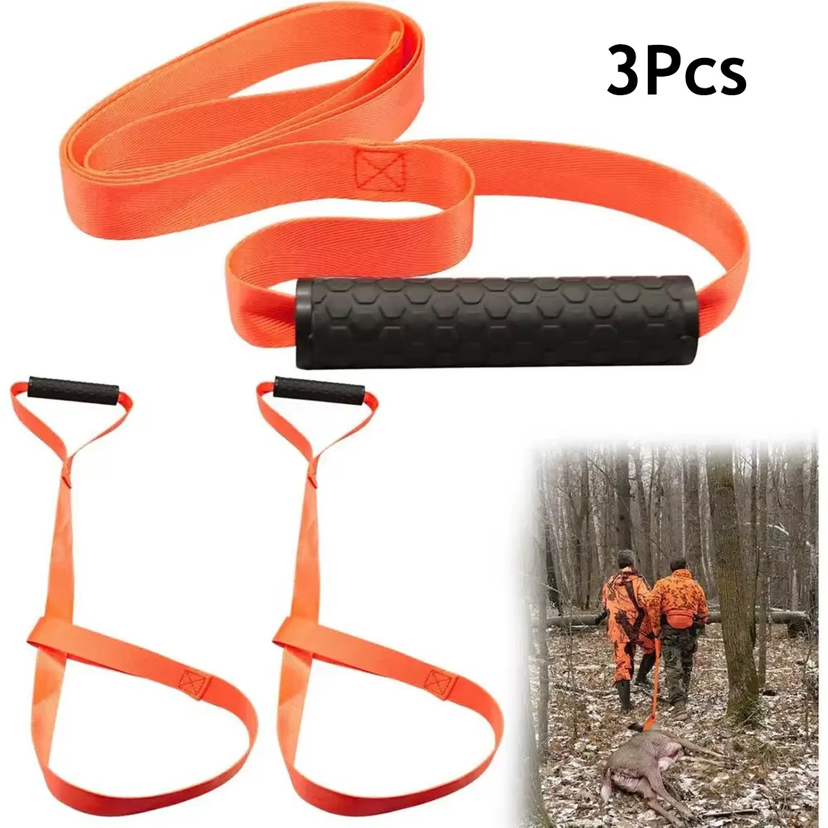 3Pcs Deer Drag Harness Puller Sled Rope with Self-Lock Loop Easy-to-Grip Handle