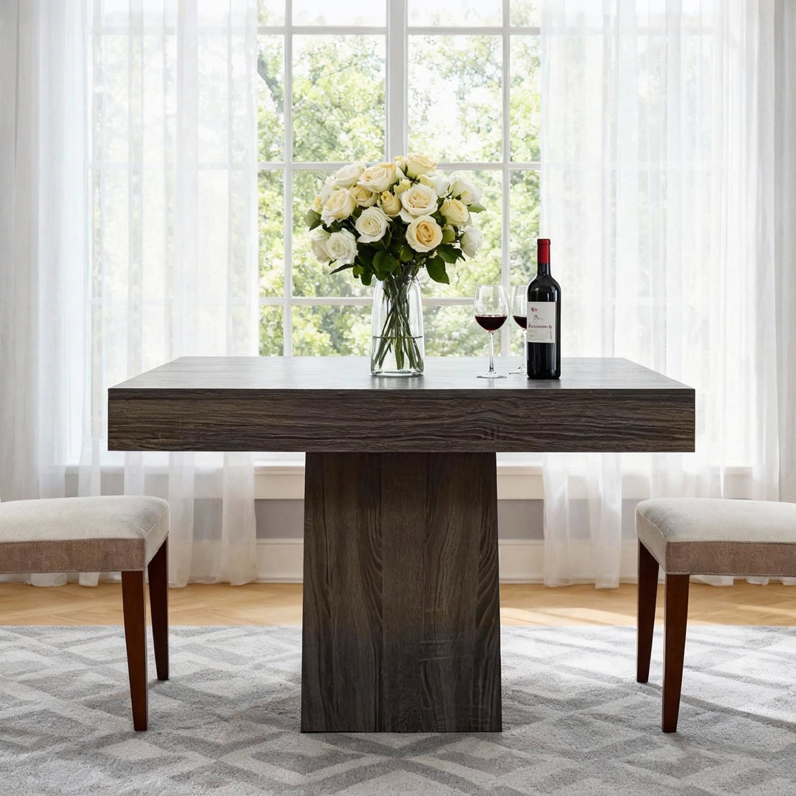 Square Dining for 4, 31.5'' Small Kitchen Table with Pedestal Base Farmho Table