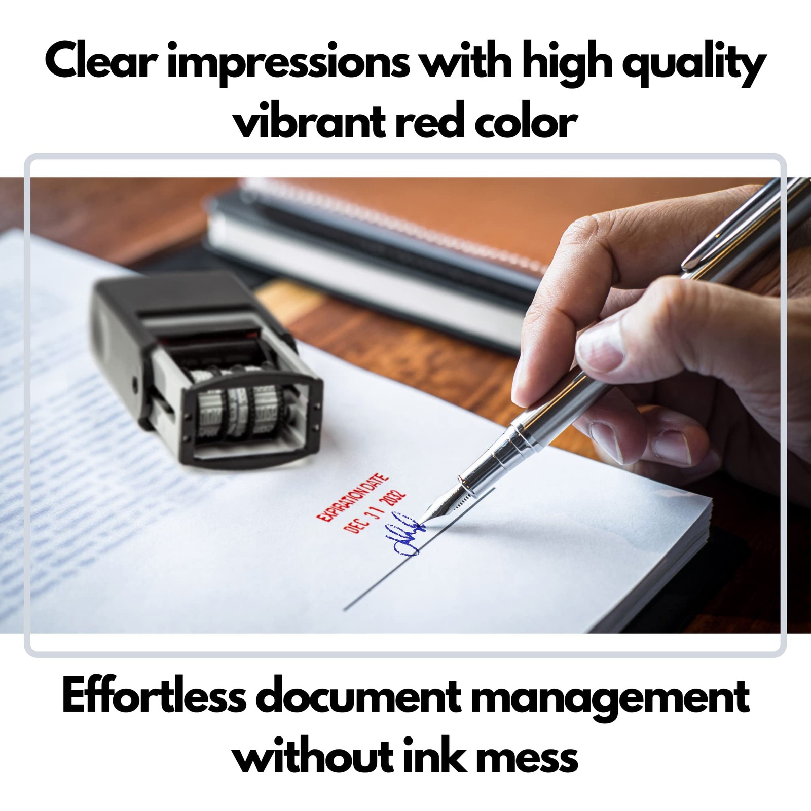 Self Inking Rubber Stamp, Phrase with Date Stamp, Refillable Office Supply Bu...