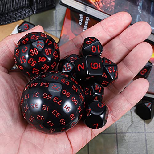 DND Polyhedral Dice Set (15pcs) D4-D100 Game Dice with Dice Bag Black & Red