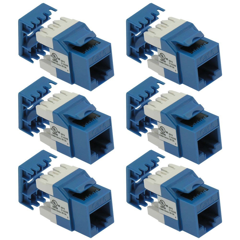 6x Cat6 RJ45 Ethernet LAN Network Keystone Jack 180° Degree 110 Punch Down Blue