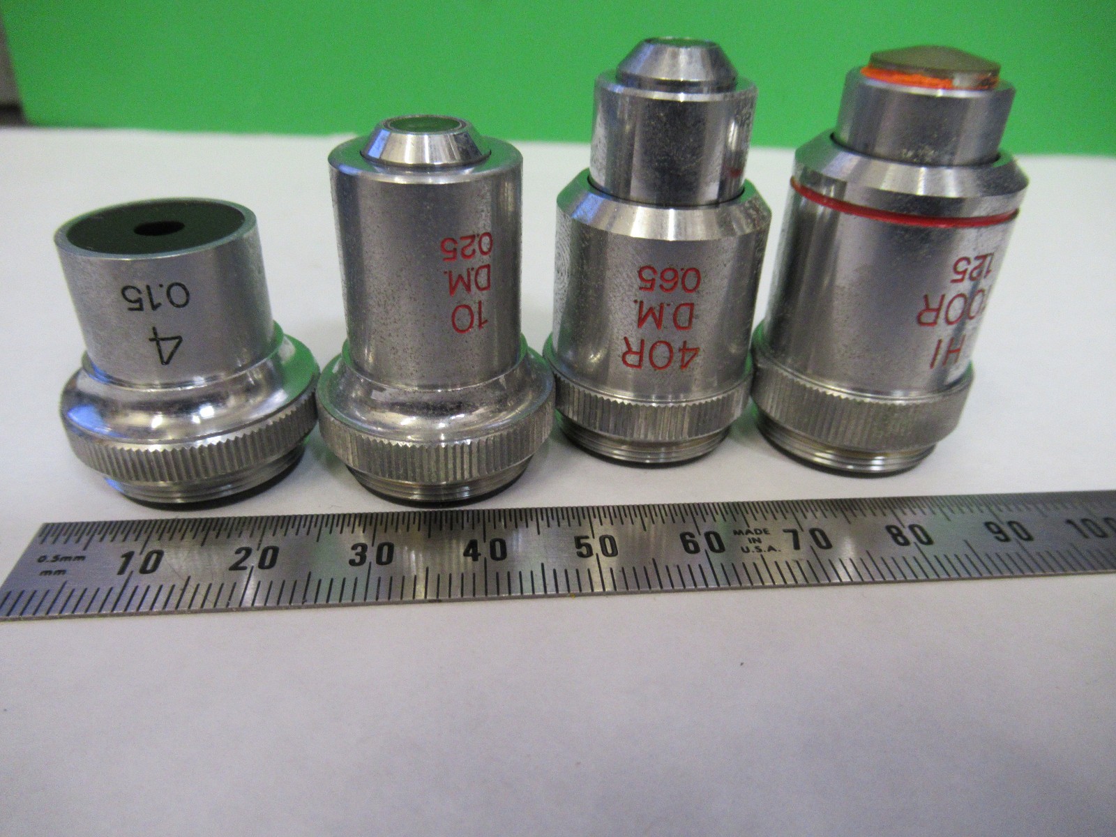 UNITRON JAPAN LOT OBJECTIVES  4 PIECES MICROSCOPE PART AS PICTURED U8-A-35