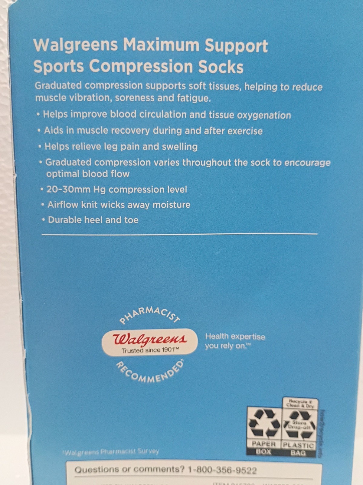 Walgreens ~Sports Compression Socks ~Max Support ~Size: Medium ~One Pair