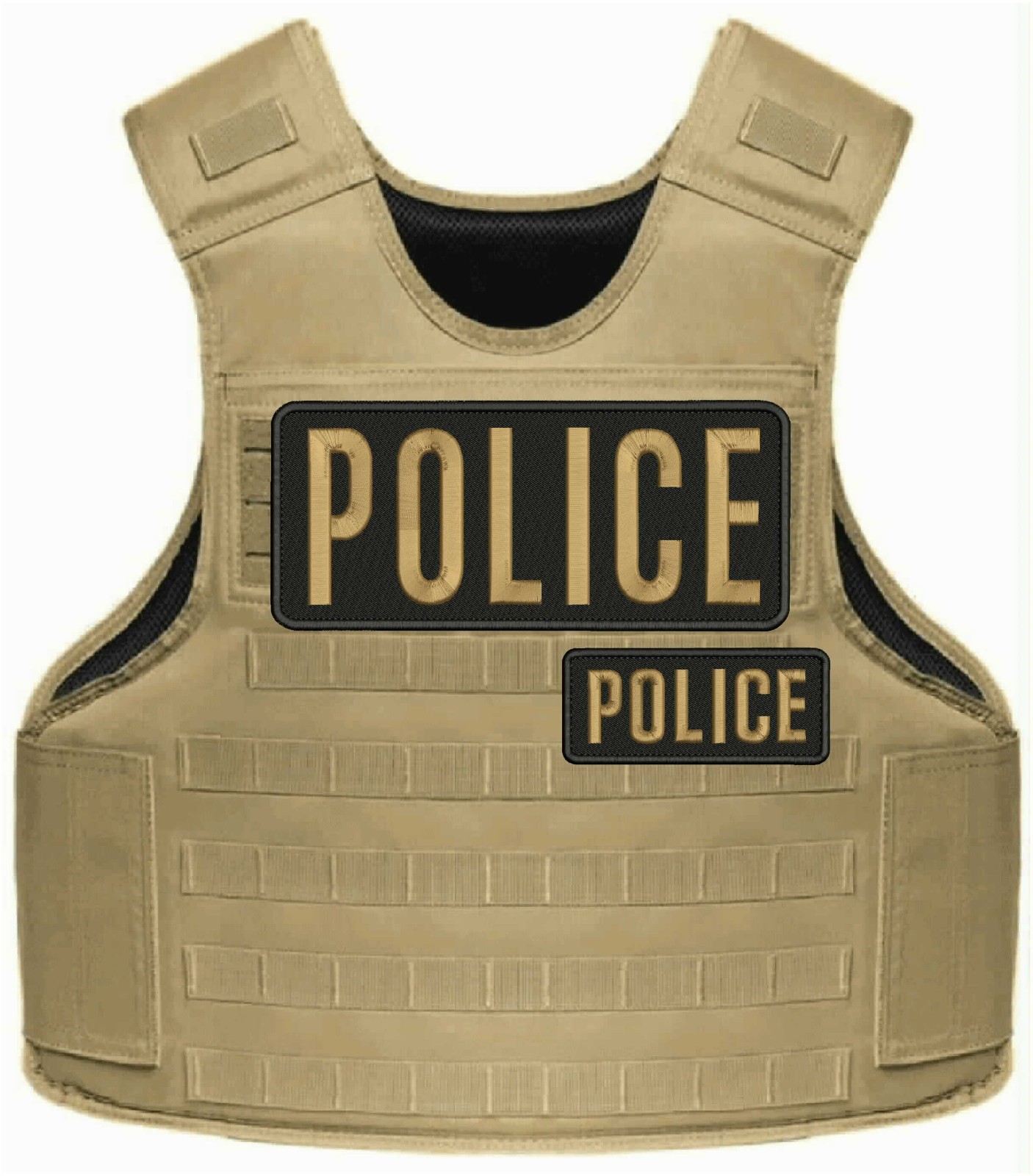 "Police" embroidery patch 4x10 and 2x5 inches hook coyote tan