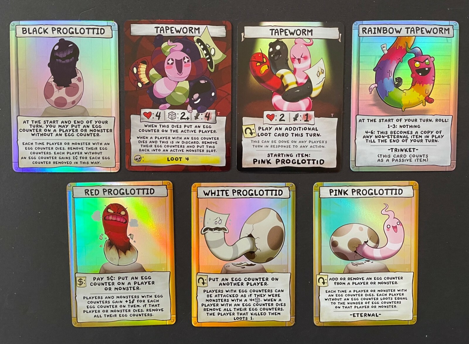 Binding of Isaac Four Souls Holographic Foil Eden Bloat Tapeworm Promo Cards NEW