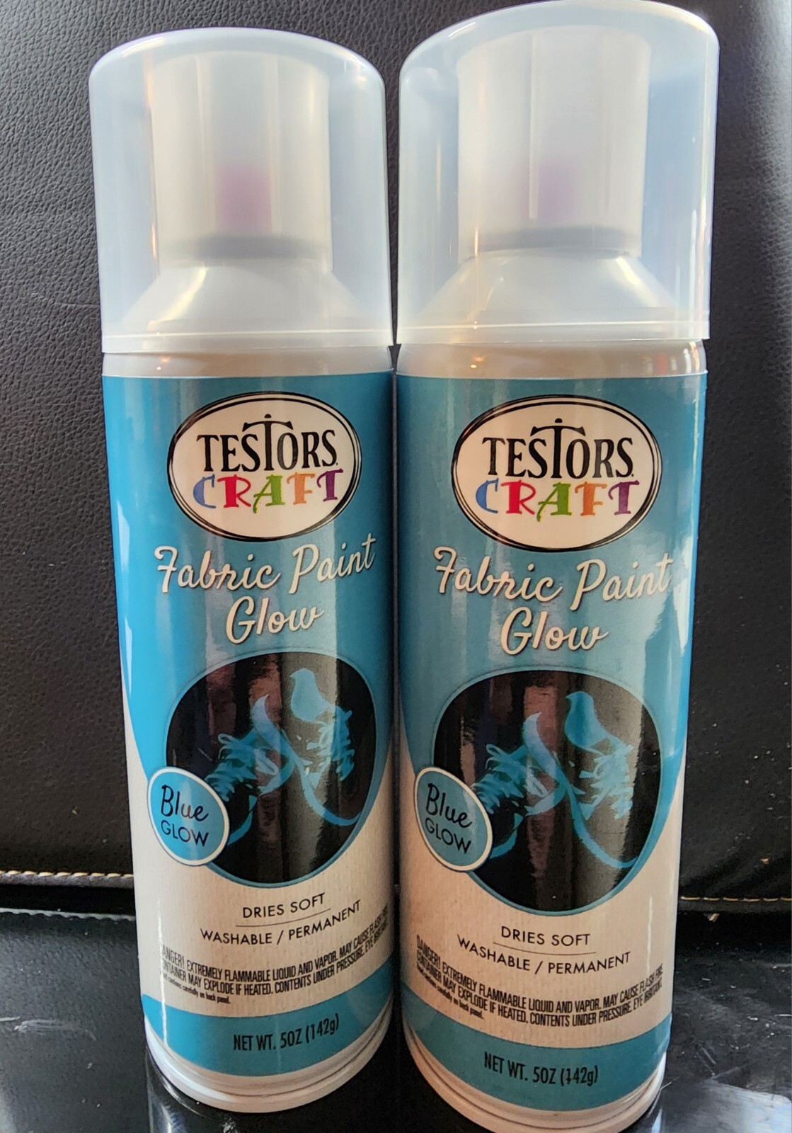 2 Pack Testors Craft Blue Glow Fabric Paint Dries Soft Washable Permanent 5oz