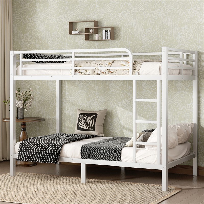 Metal Twin XL Over Twin XL Bunk Bed with Side Ladder for Teens & Adults - White