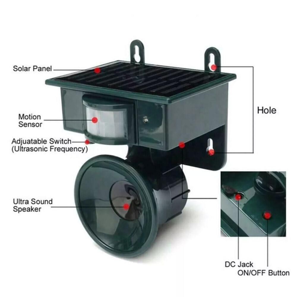 Solar Ultrasonic Bird Repellers Scarer Pest Control Fox Deterrent Motion Sensor