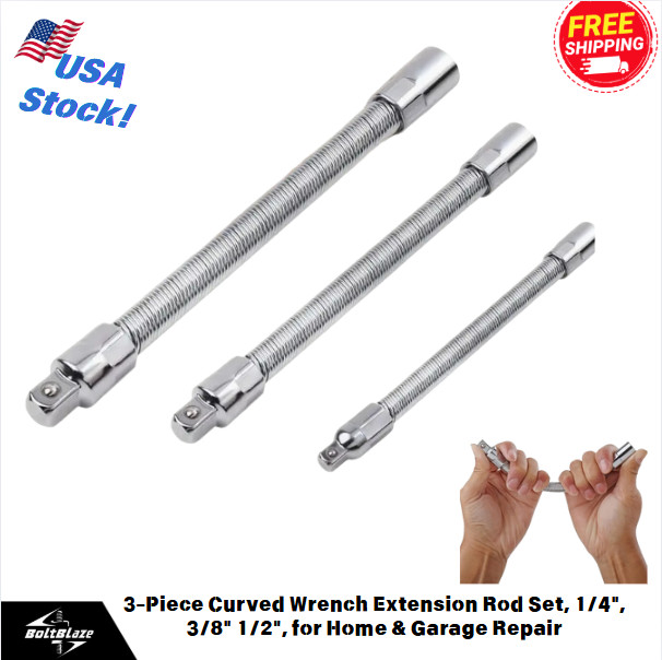 Flexible Socket Extension Bar Set, 1/4", 3/8", 1/2" for Tight Spaces