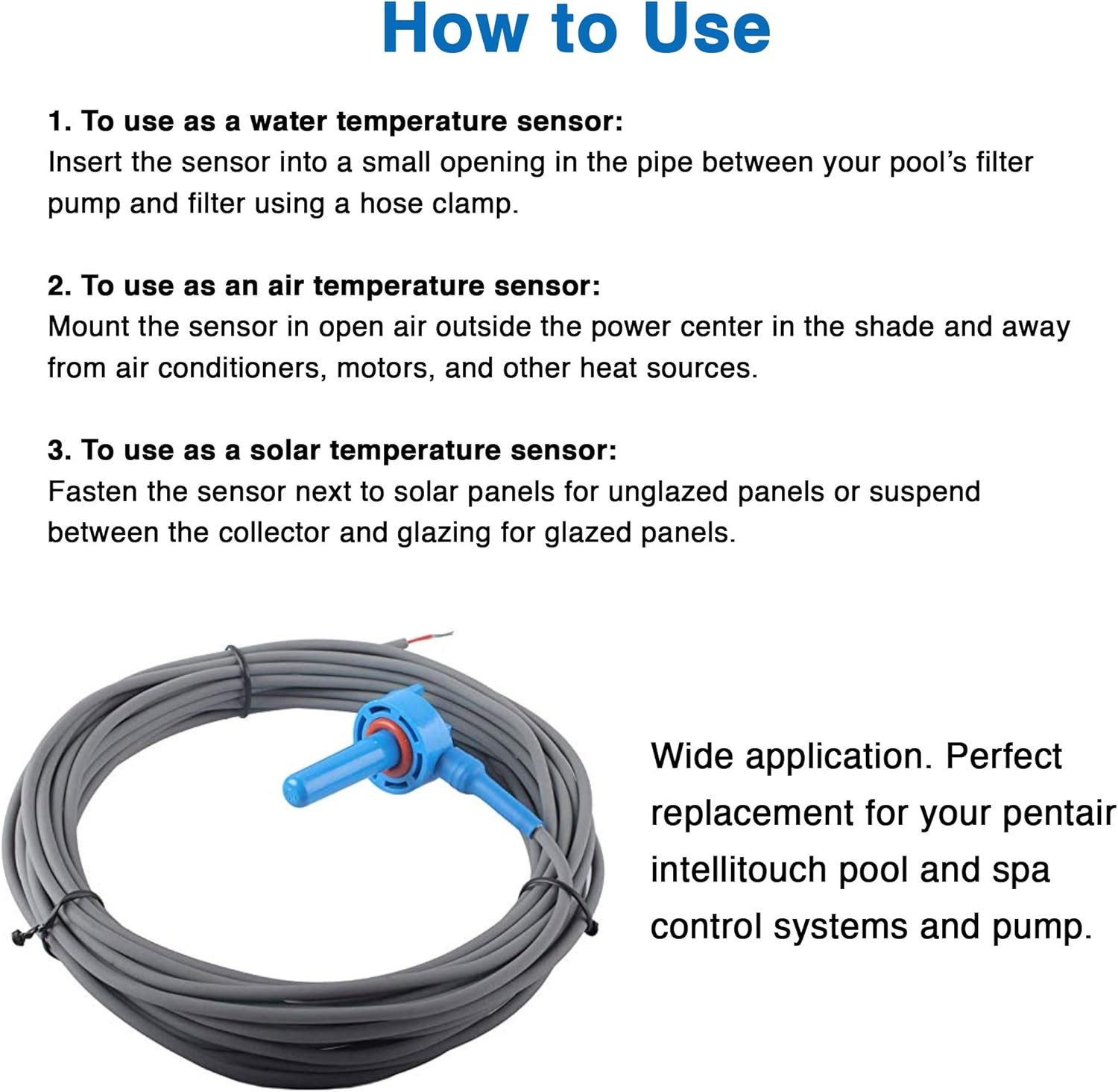 520272 Air/Water/Solar Temperature Sensor with 20-Feet Cable Replacement