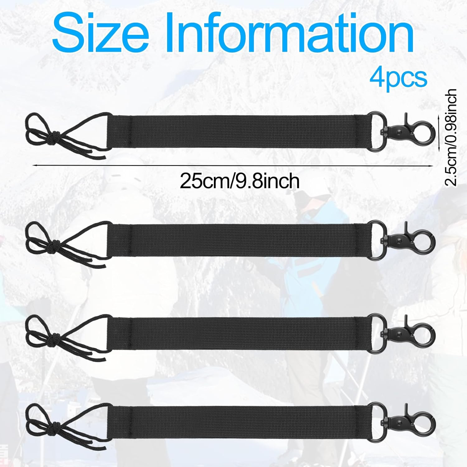 4Pcs Snowboard Short Leash with Key Ring, 25Cm/9.84In Polyester Ski Leash Safety
