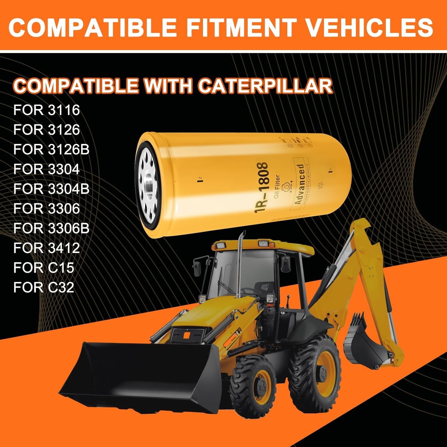 1R-1808, Engine Oil Filter, Shtlyh, Compatible with Caterpillar