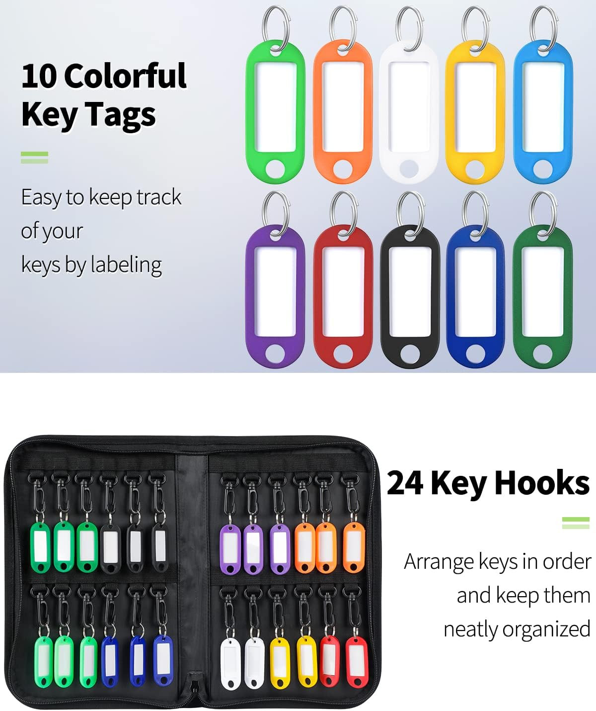 Zippered Key Case Organizer Waterproof and Fireproof Key Binder with 24 Hooks an
