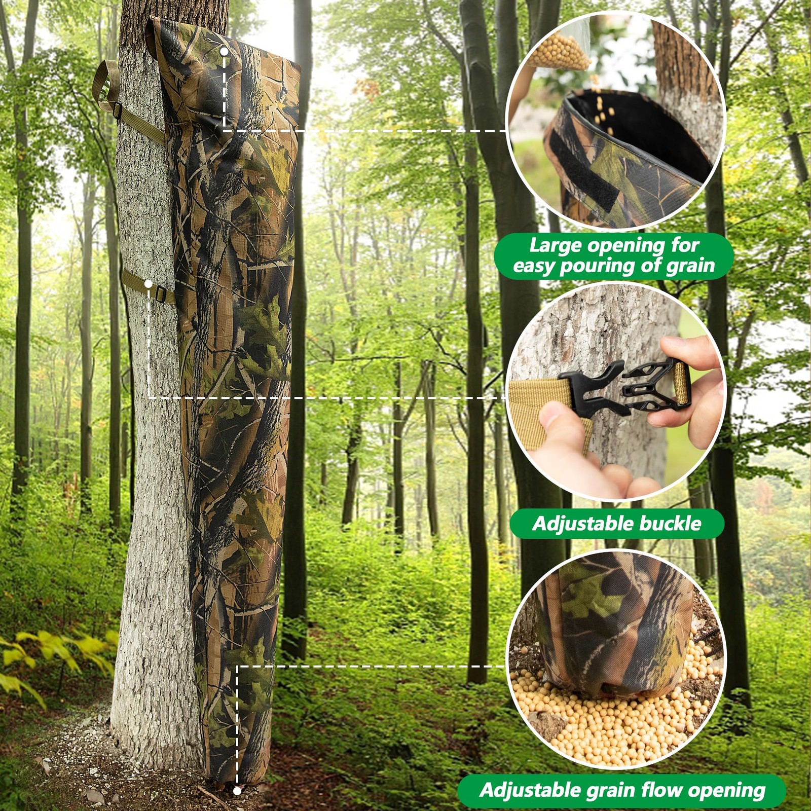 Adjustable Camo Feeders-100 Lb Tree Hugger Gravity Deer Feeder with Adjustable