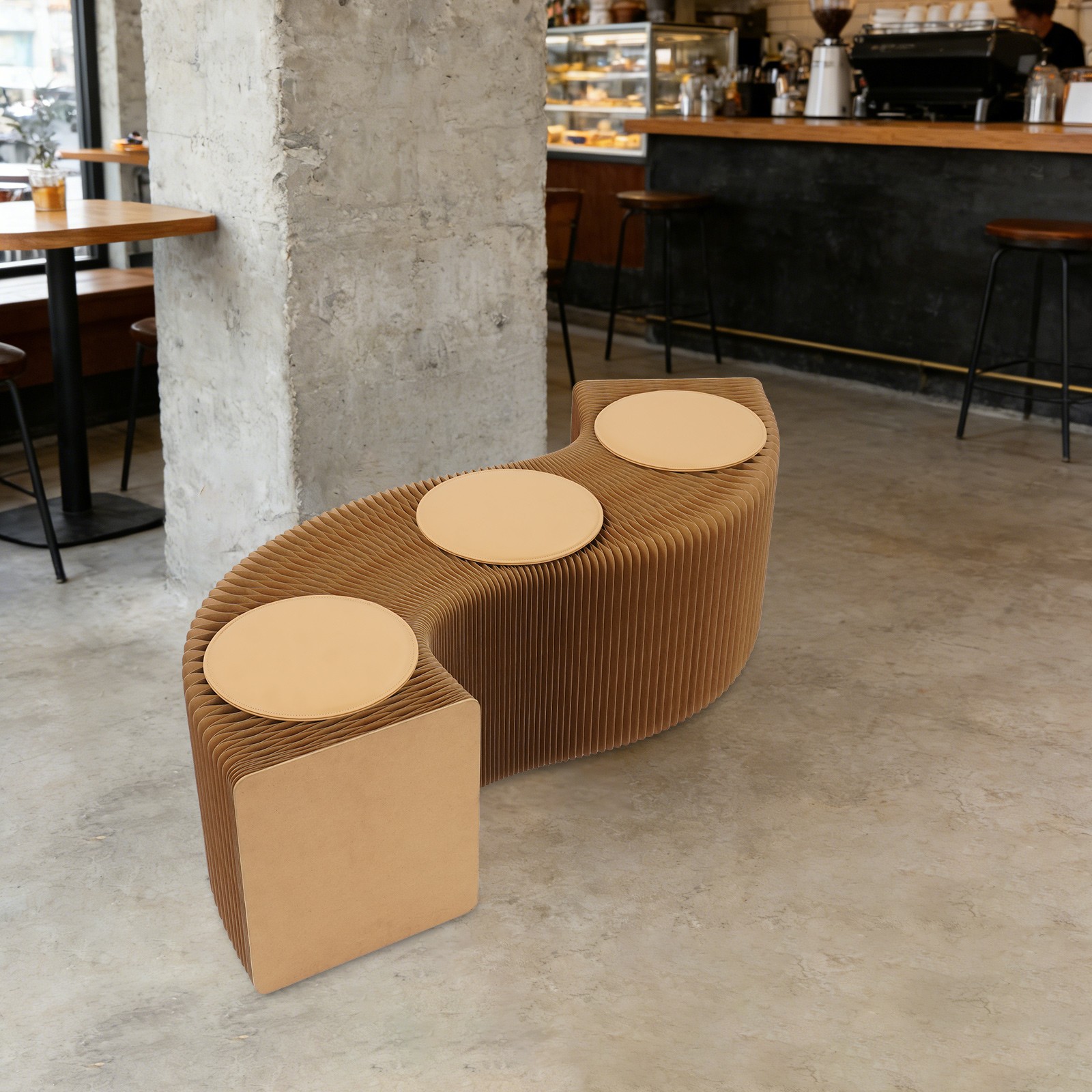 3 Seats Paper Creative Paper Stool Chair Folding Craft Bench w/Cushion Brown