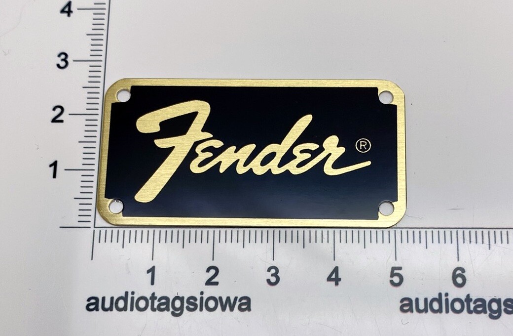 Fender Transitional  Amp or Case Logo Badge Custom Made Metal with Gold Screws