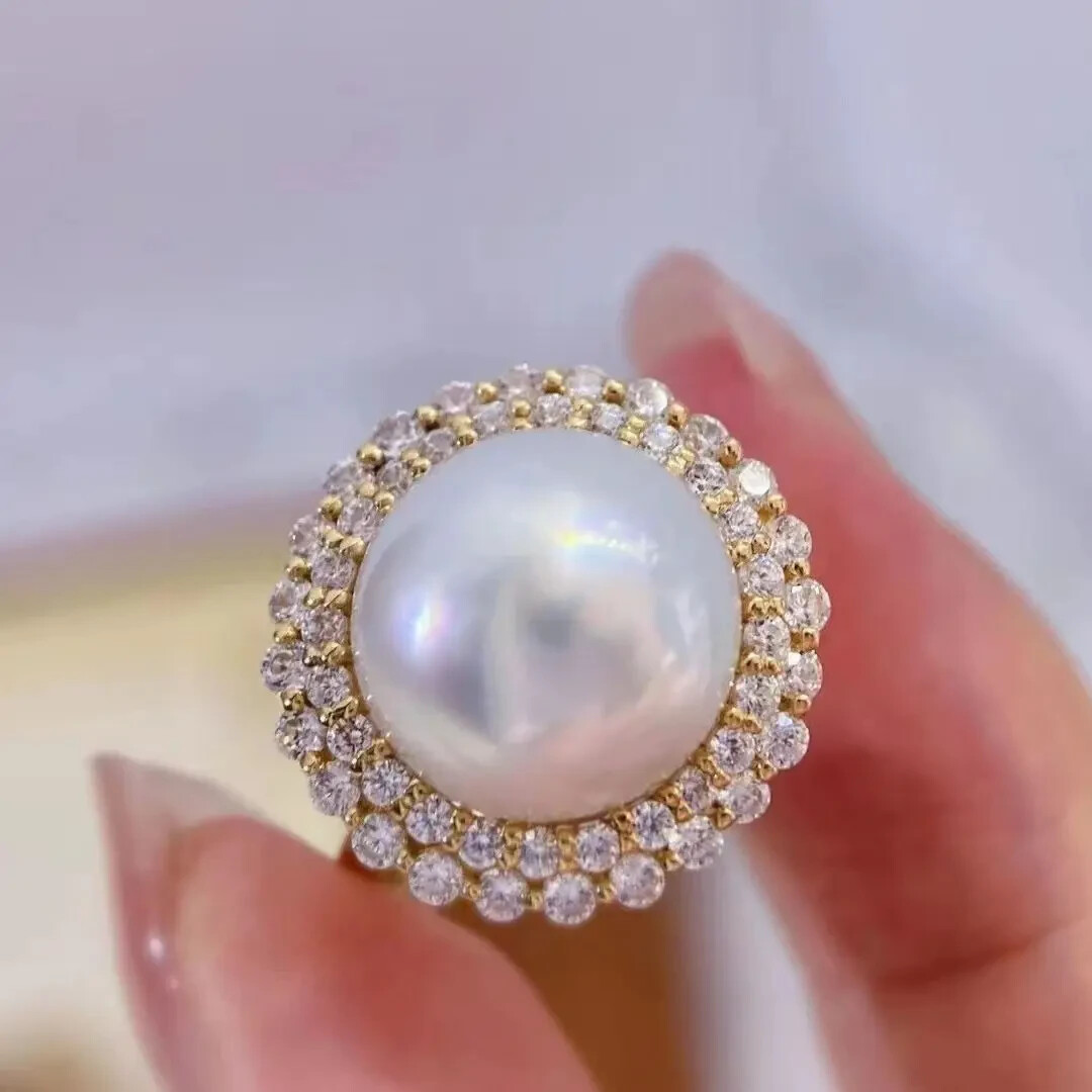 3.50Ct Round Cut Lab-Created Pearl Halo Engagement Ring 14K Yellow Gold Plated