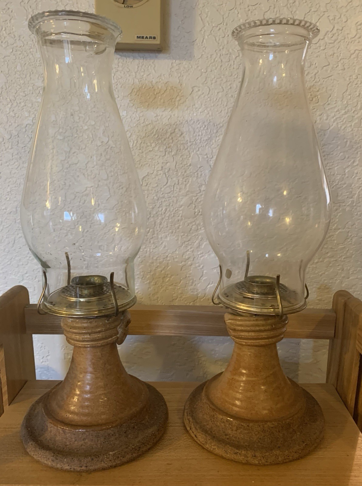 Vintage Set of Two Pottery Oil Lamps