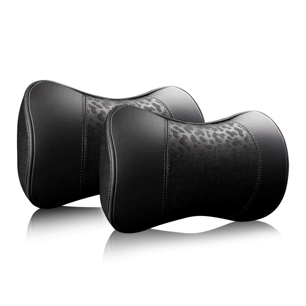Car Leather Neck Pillows, Neck Rest Cushions,100% Memory Foam Cervical Suppor...