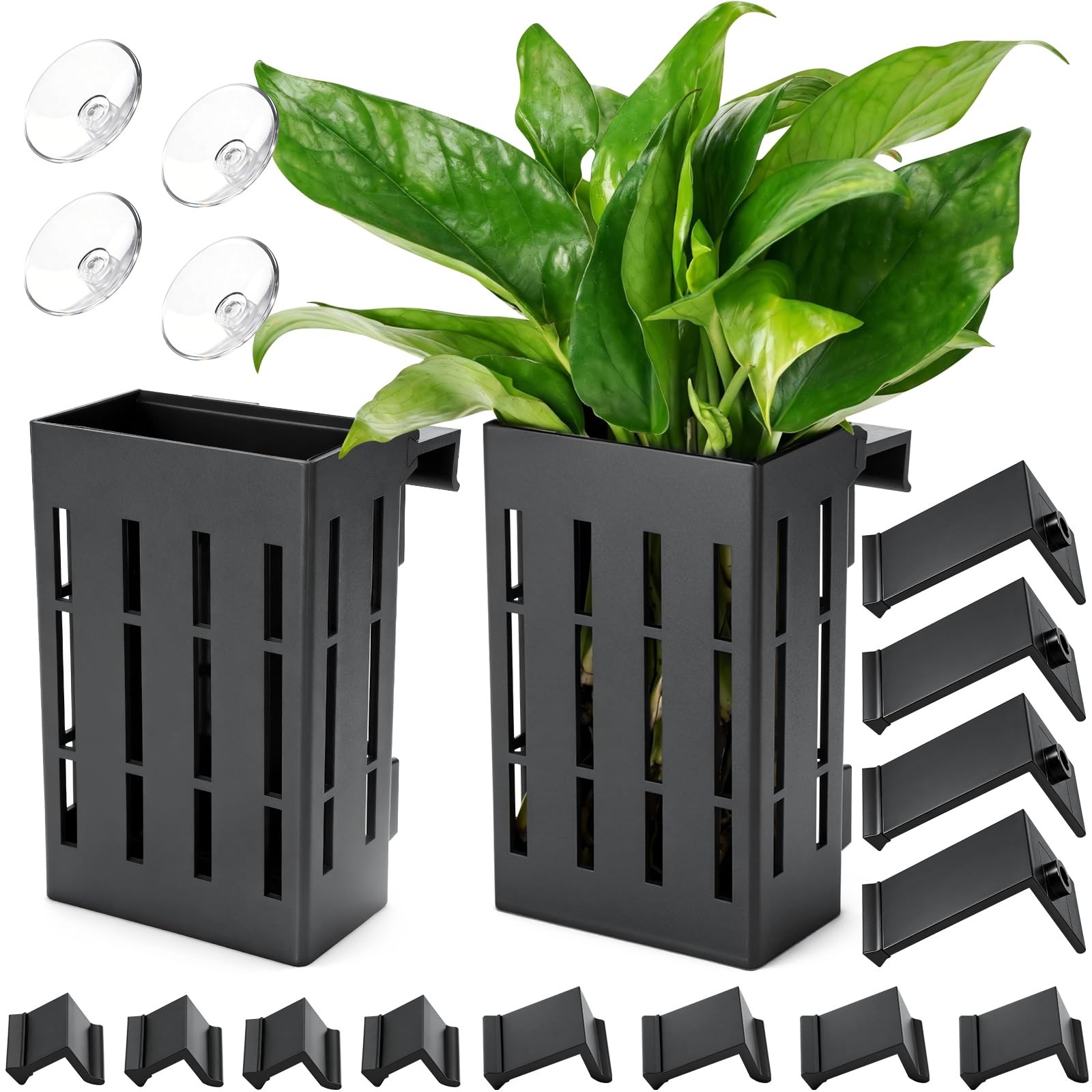 Borlech Upgraded Large Aquarium Plant Holder with Black-2 Pieces