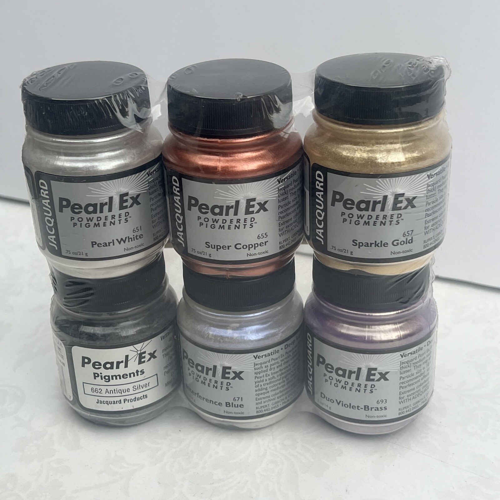 Jacquard Pearl Ex 6 Color Metallic Set Powdered Pigments for Art Craft JAC6500
